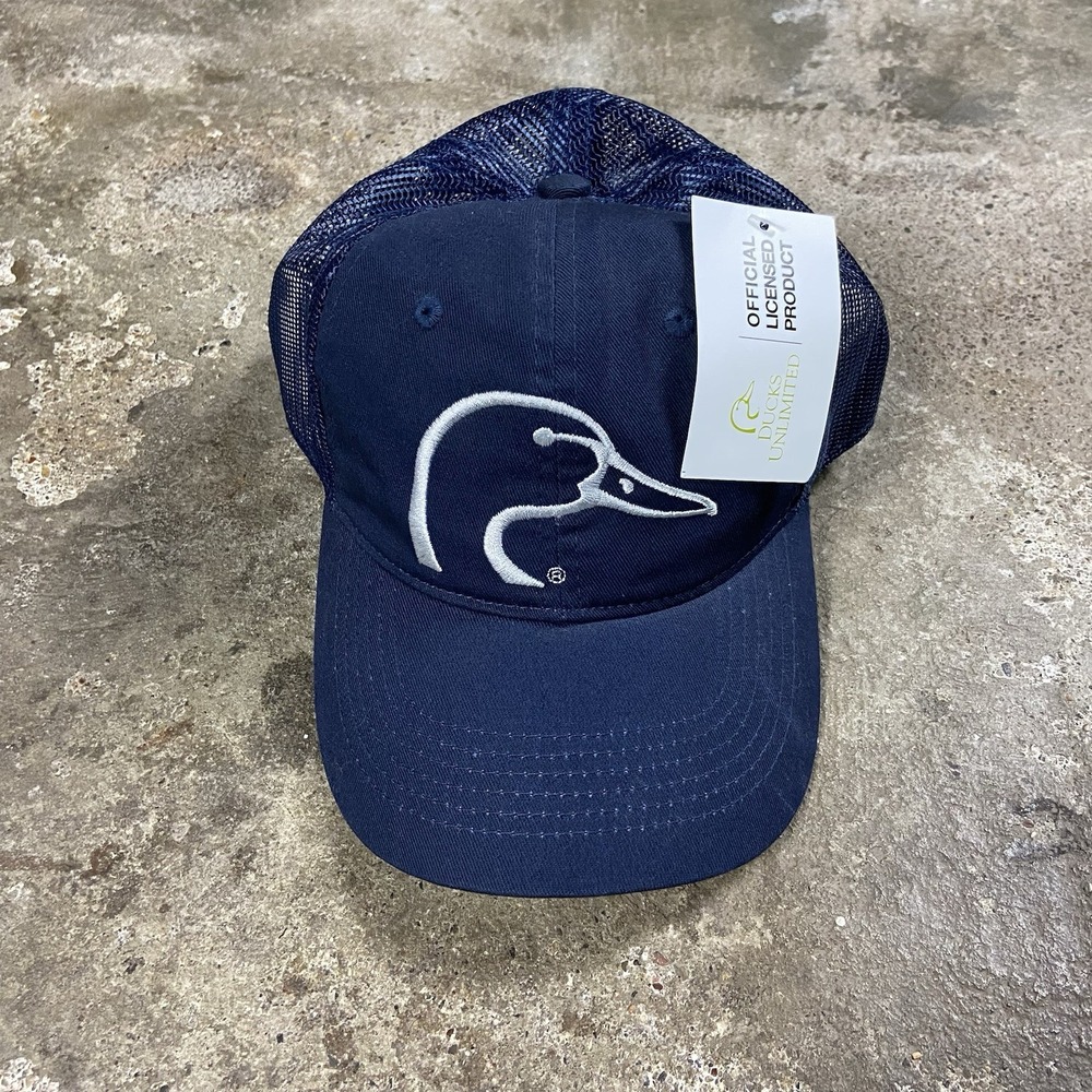 NWT Ducks Unlimited Cap Strap Back Adjustable Navy Blue Mesh Back Outdoor Logo